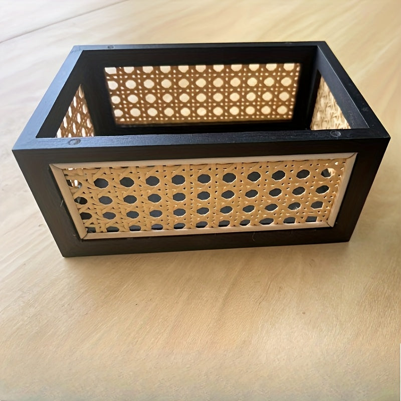 Japanese-Style Wooden Rattan Woven Storage Basket - RFC8