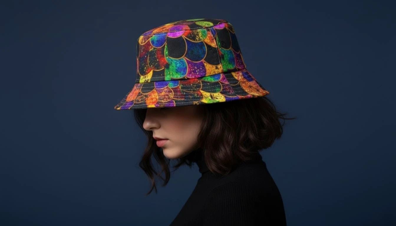 Maximalist Zany-Stitch AOP Bucket Hat for Eccentric Sun-Seekers — Bold USA-Made Print, Color Pop Festival Headwear
