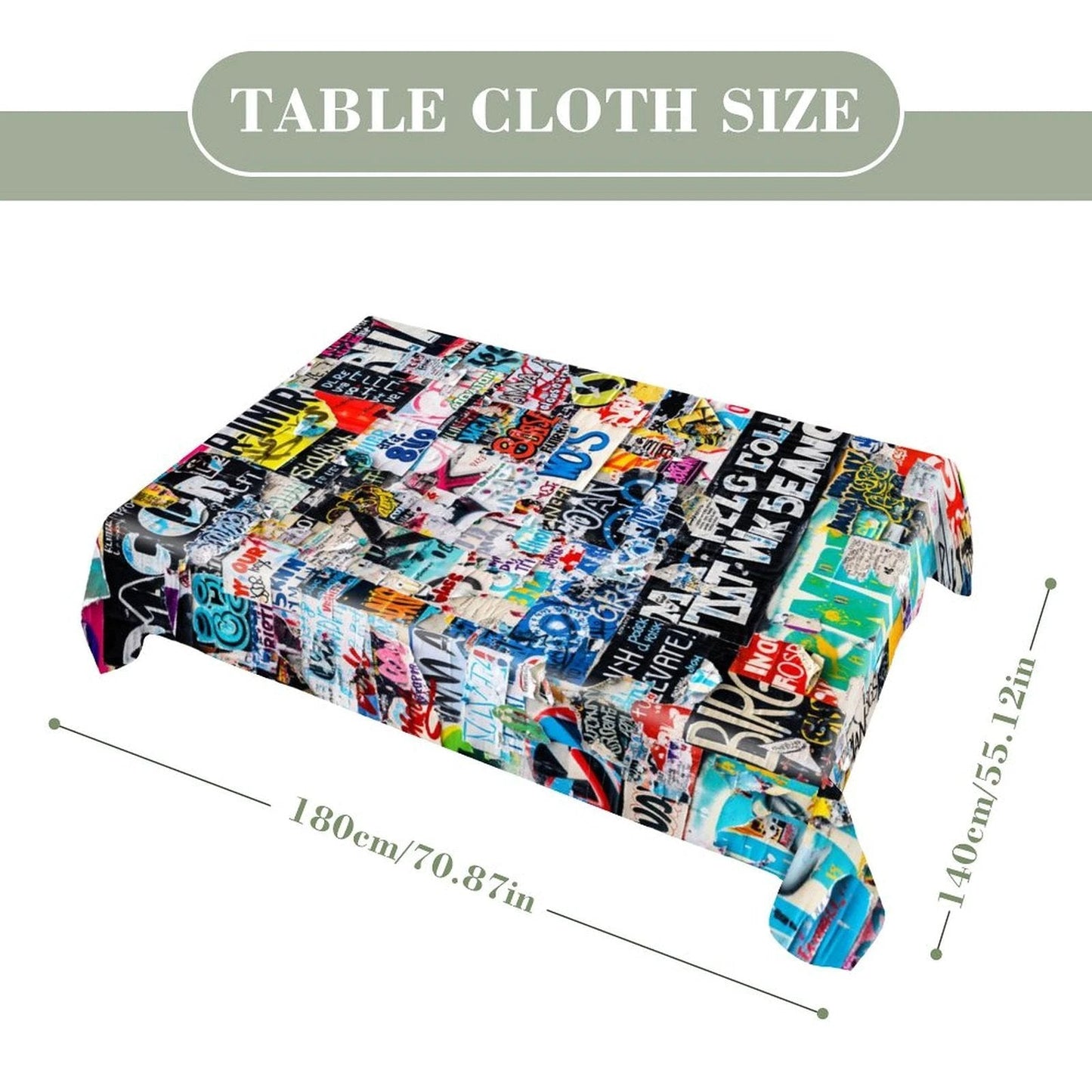 Graffiti Newsprint Tablecloth — Black & White Street-Tag AOP Rectangular Table Cover, Dopamine Dining