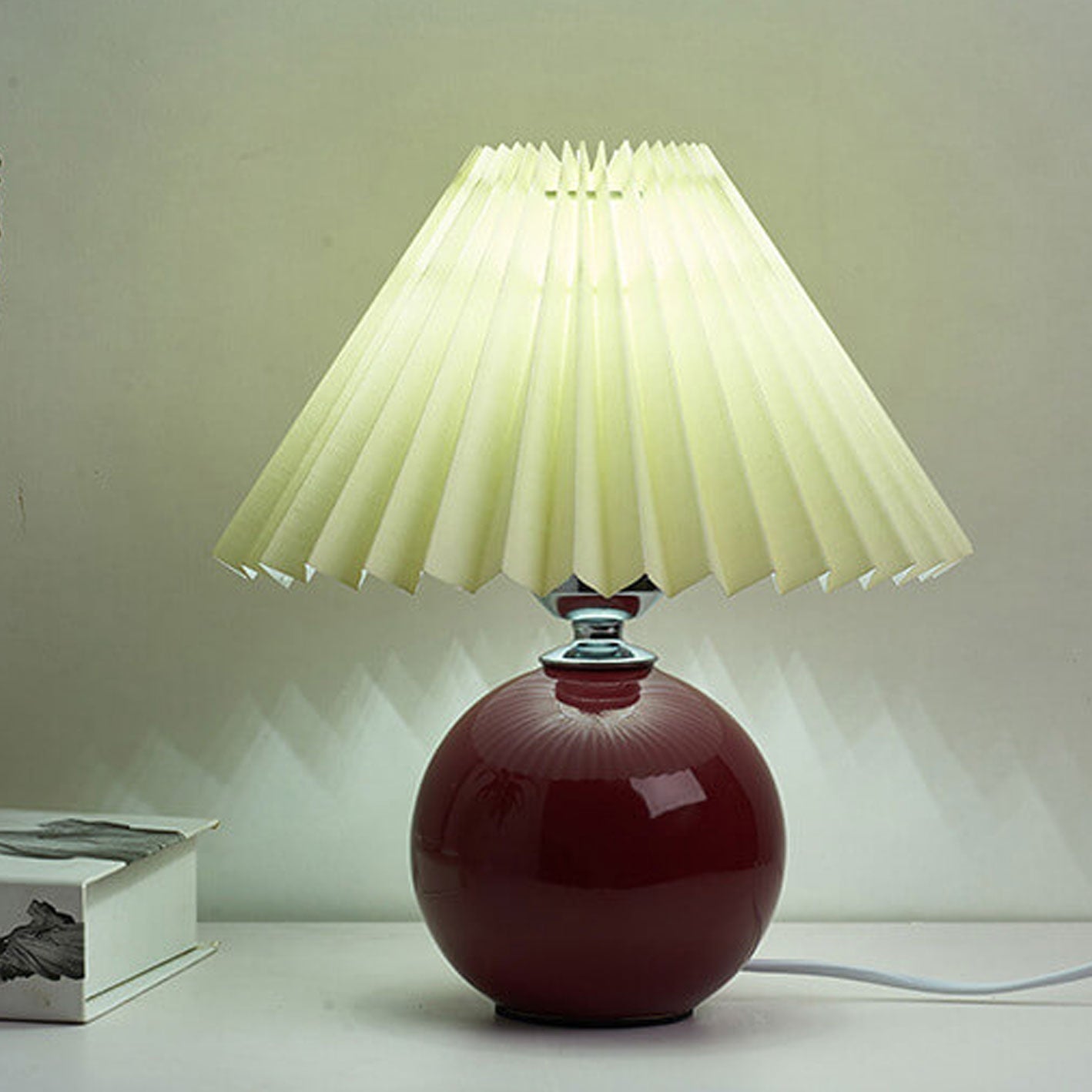 Nordic Ceramic Table Lamp With Pleated Fabric Shade