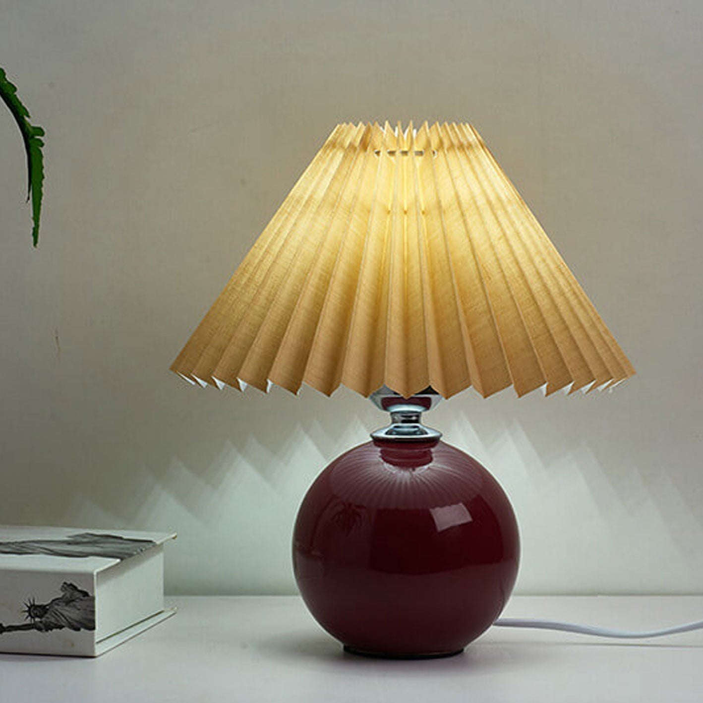 Nordic Ceramic Table Lamp With Pleated Fabric Shade