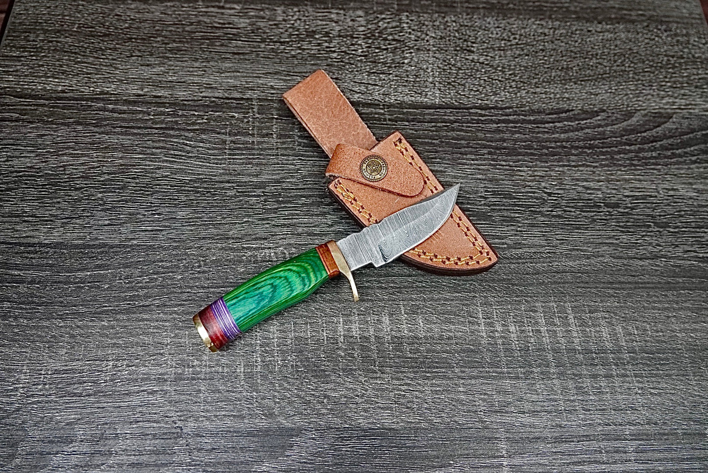6” custom handmade Damascus steel with finger guard