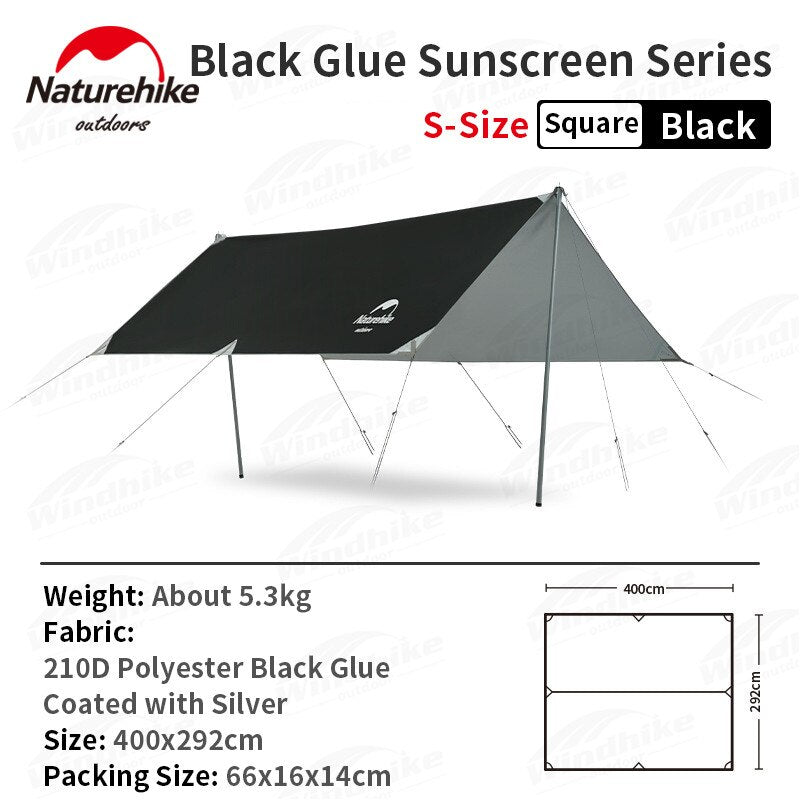 Naturehike GIRDER Series Sun Shelter Awning Canopy Tarp Tent in Classic Silver Coated & Double Sided Black Vinyl Glue + Silver Coating UV Sun Shade Tarp