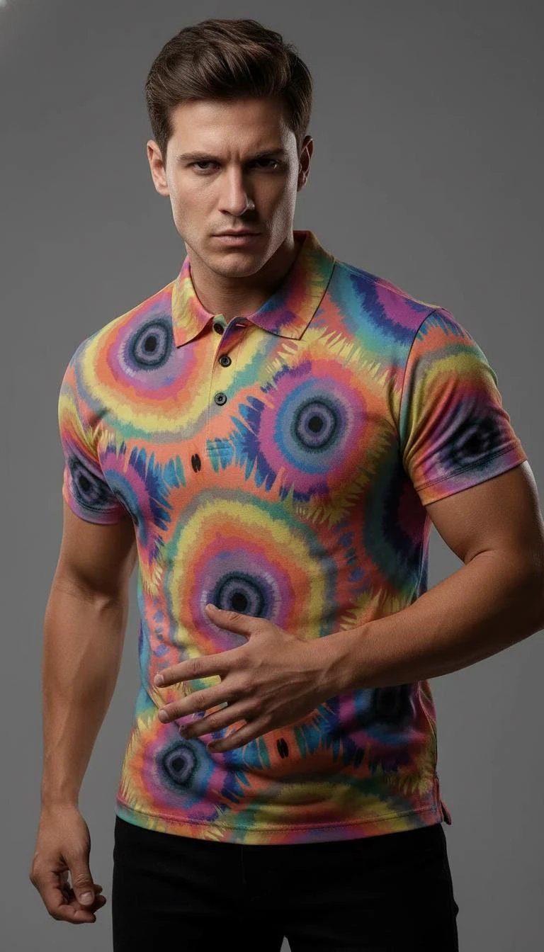 Maximalist AOP Men's Stretch Henley Shirt | Ribbed Polyester Long Sleeve — Tailored Statement Top for Artists, Studio-to-Gallery Days (XS–5XL)