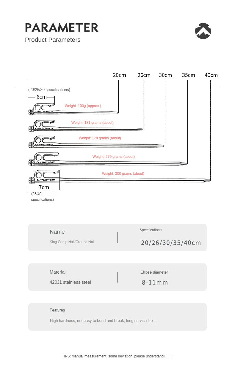Campingmoon K Series Tent Peg Stakes Pure Forged 420 Stainless Steel Ultra Heavy Duty 20 26 30 35 40 CM Outdoor Camping Canopy Ground Nails Tent