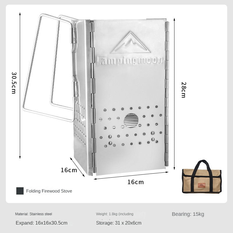 Campingmoon MT-18 Folding Firewood Stove Foldable Mid-Size Charcoal Igniter Fire Starter Burner Four Corner Charcoal Stove Tool Equipment Stainless Steel