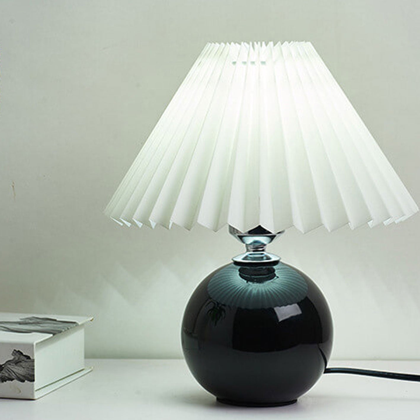 Nordic Ceramic Table Lamp With Pleated Fabric Shade