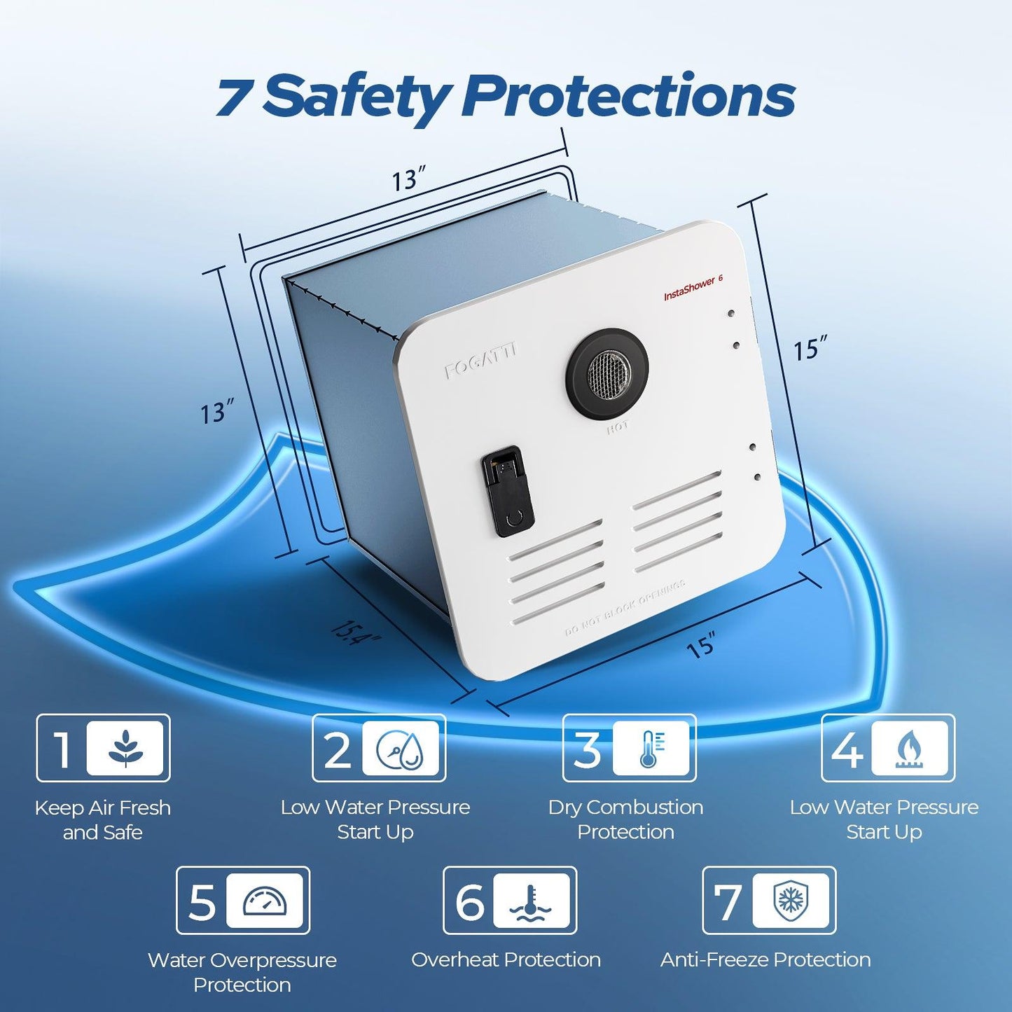 Fogatti InstaShower 7, 48,000 BTU RV Tankless Water Heater with Door