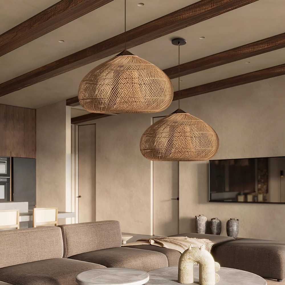 Handmade Rattan Pendant Lights With Woven Dome Shade