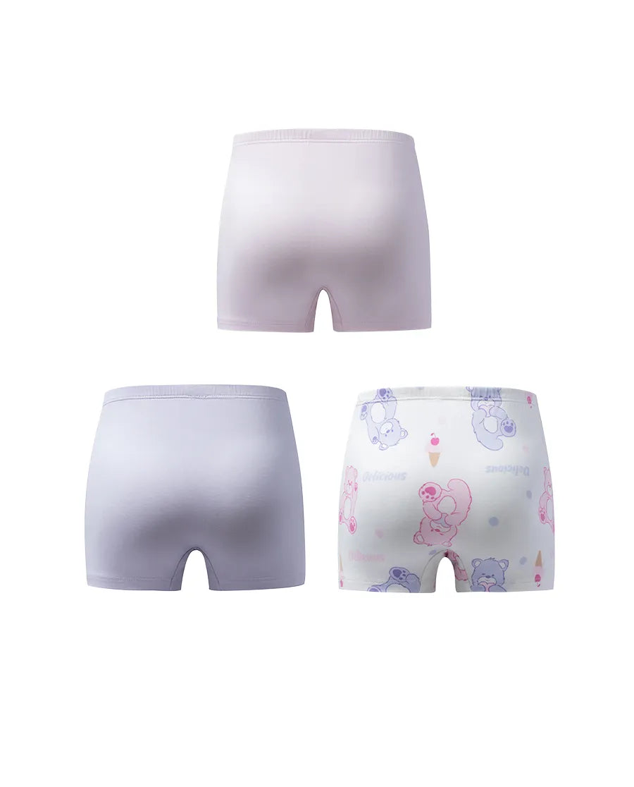 Aimer Kids Modal 3-Pack Bear Printed Mid-Rise Boyshorts For Girls