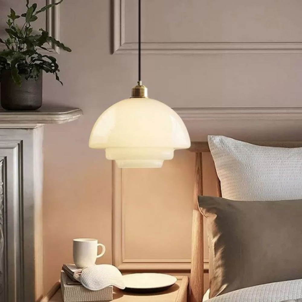 Art Deco Layered Glass Pendant Light With Dome Shade
