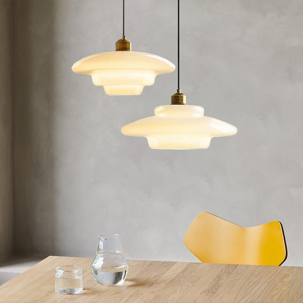 Art Deco Layered Glass Pendant Light With Dome Shade