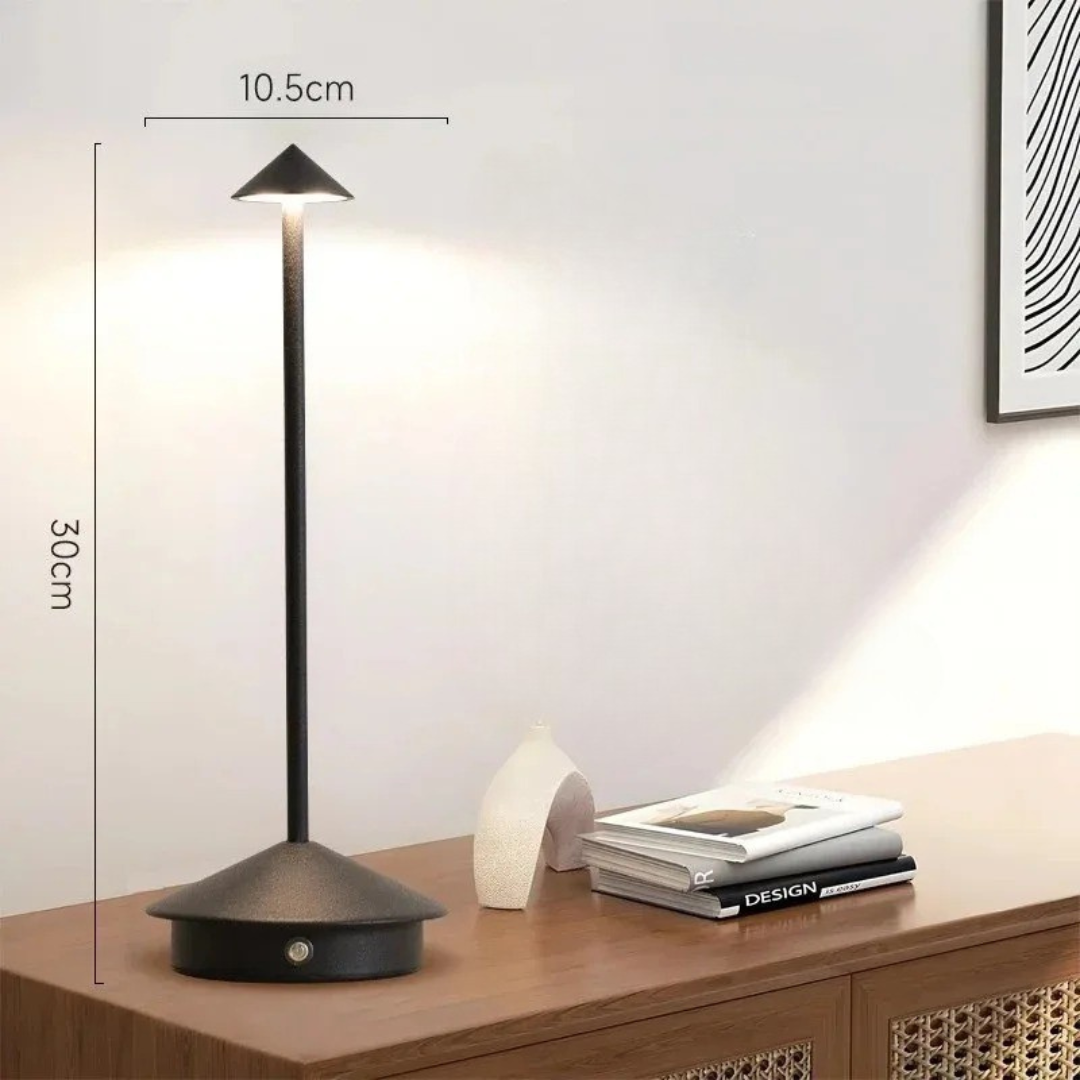 Modern Aluminium Cone LED Rechargeable Table Lamp With Stepless Dimming
