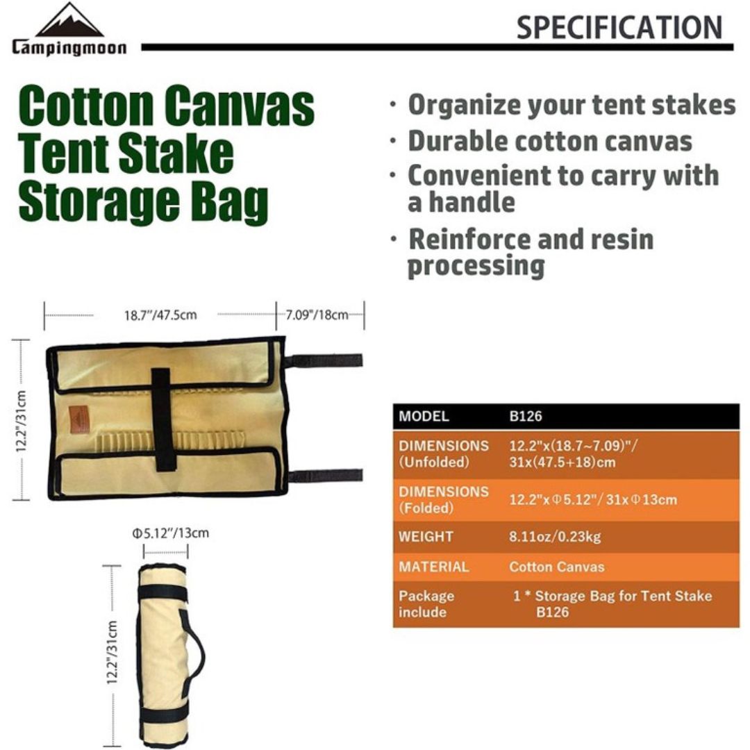 Campingmoon Cotton Canvas Tent Stakes Case Storage Bag