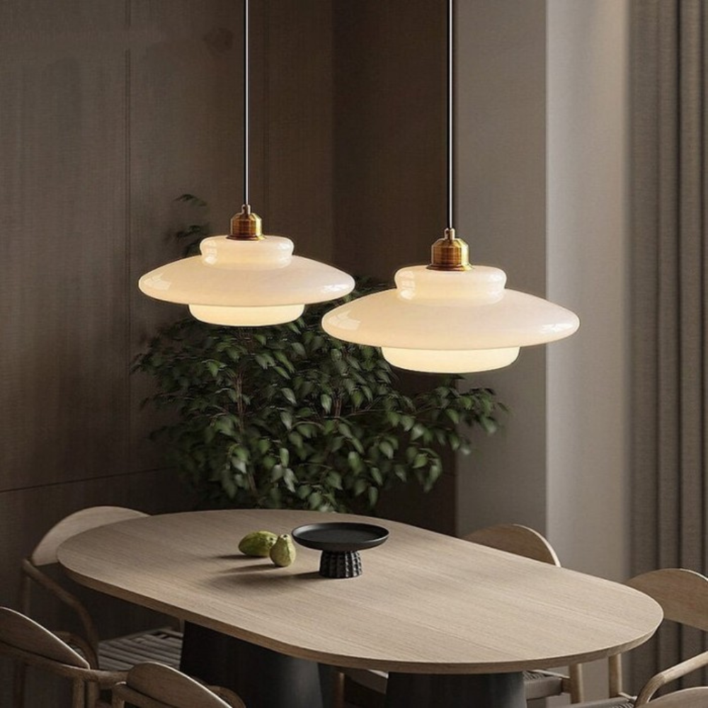 Art Deco Layered Glass Pendant Light With Dome Shade