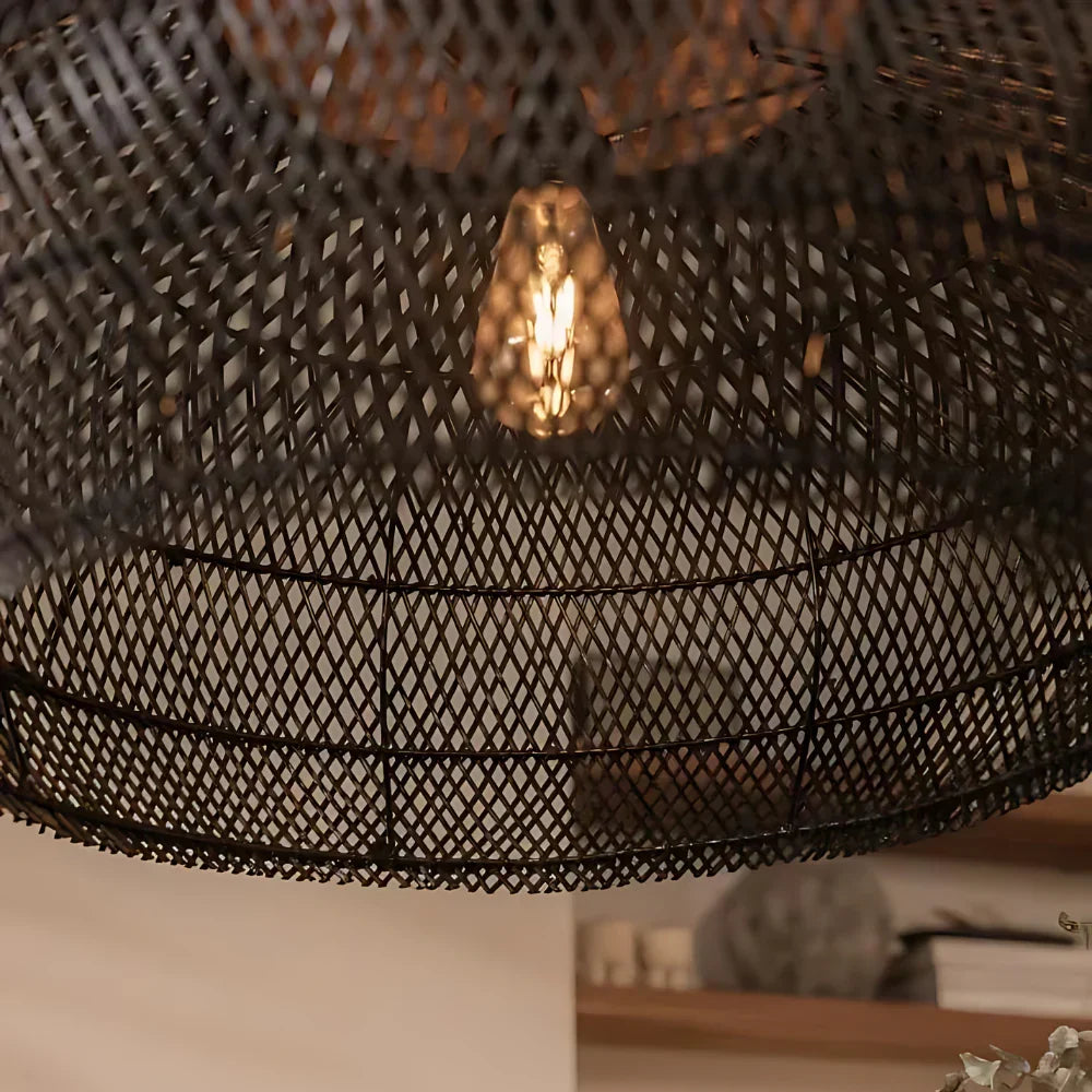 Bohemian Rattan Pendant Light With Hand-Woven Dome Shade