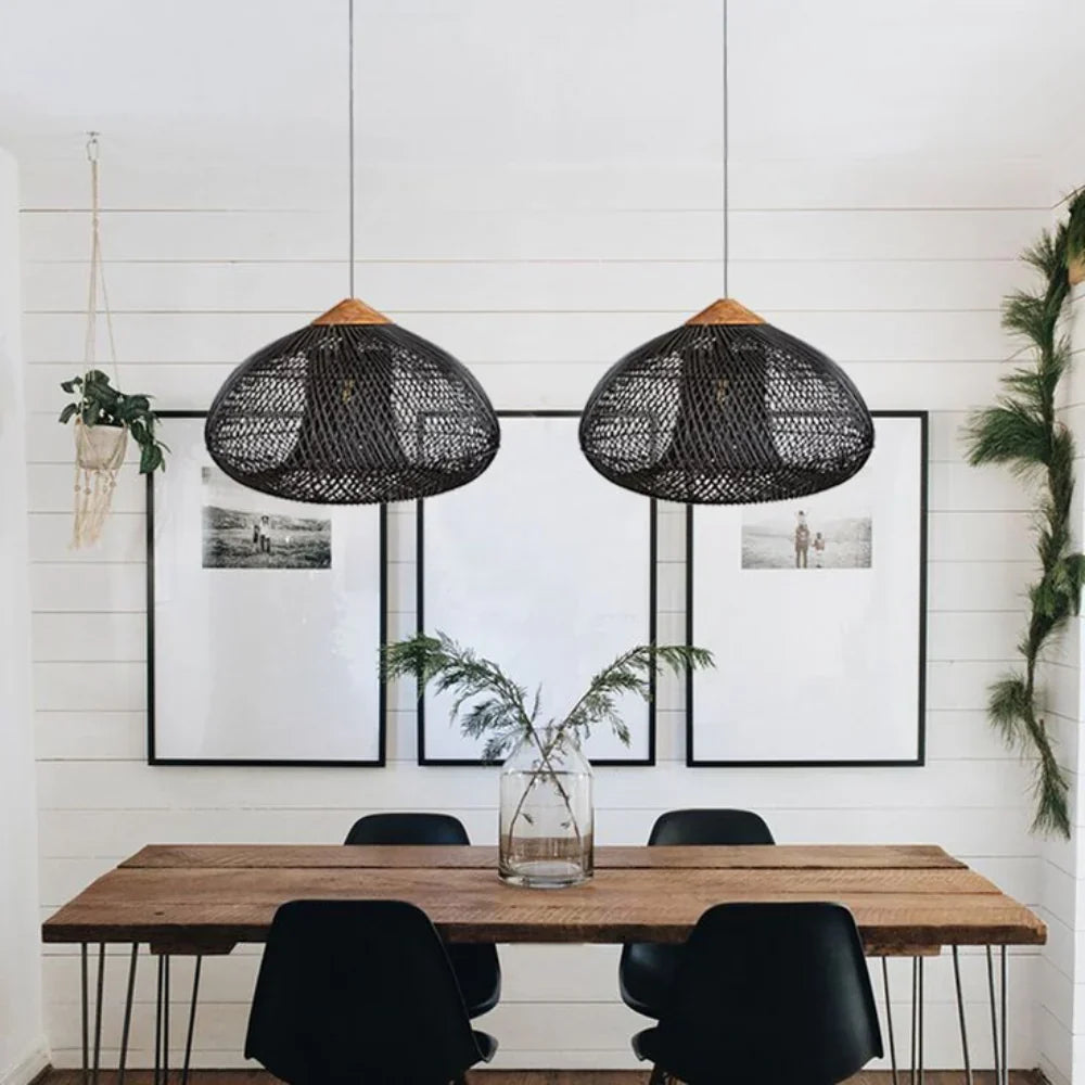Handmade Rattan Pendant Lights With Woven Dome Shade