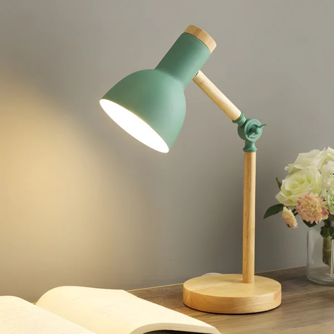 Adjustable Wood And Metal Task Table Lamp With Pivoting Shade