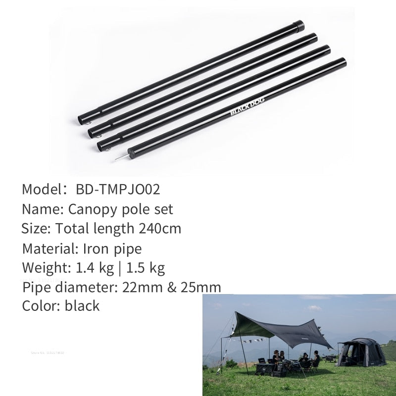 BLACKDOG Canopy 4-Section Tarp Pole Rod 2.4m Length 22mm 25mm Diameter Steel Iron Heavy Duty Outdoor Camping Portable Awning Tarp Tent Pole