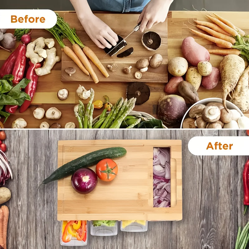 Bamboo Cutting Board Set with Sliding Bars & Blades TJR5K9G