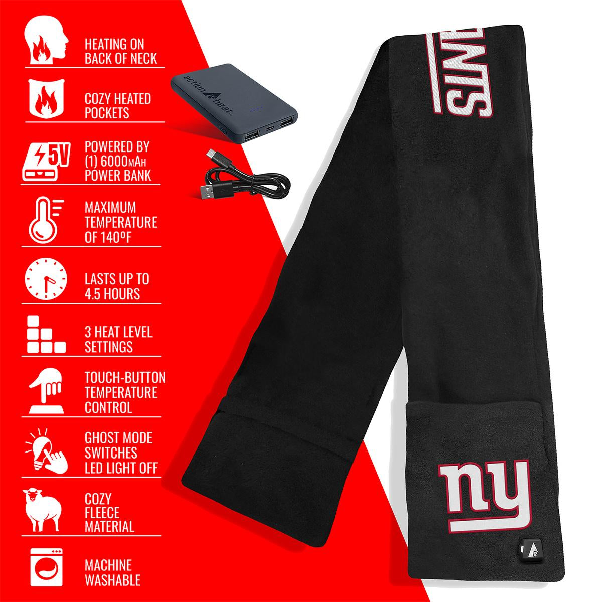 ActionHeat New York Giants 5V Battery Heated Scarf