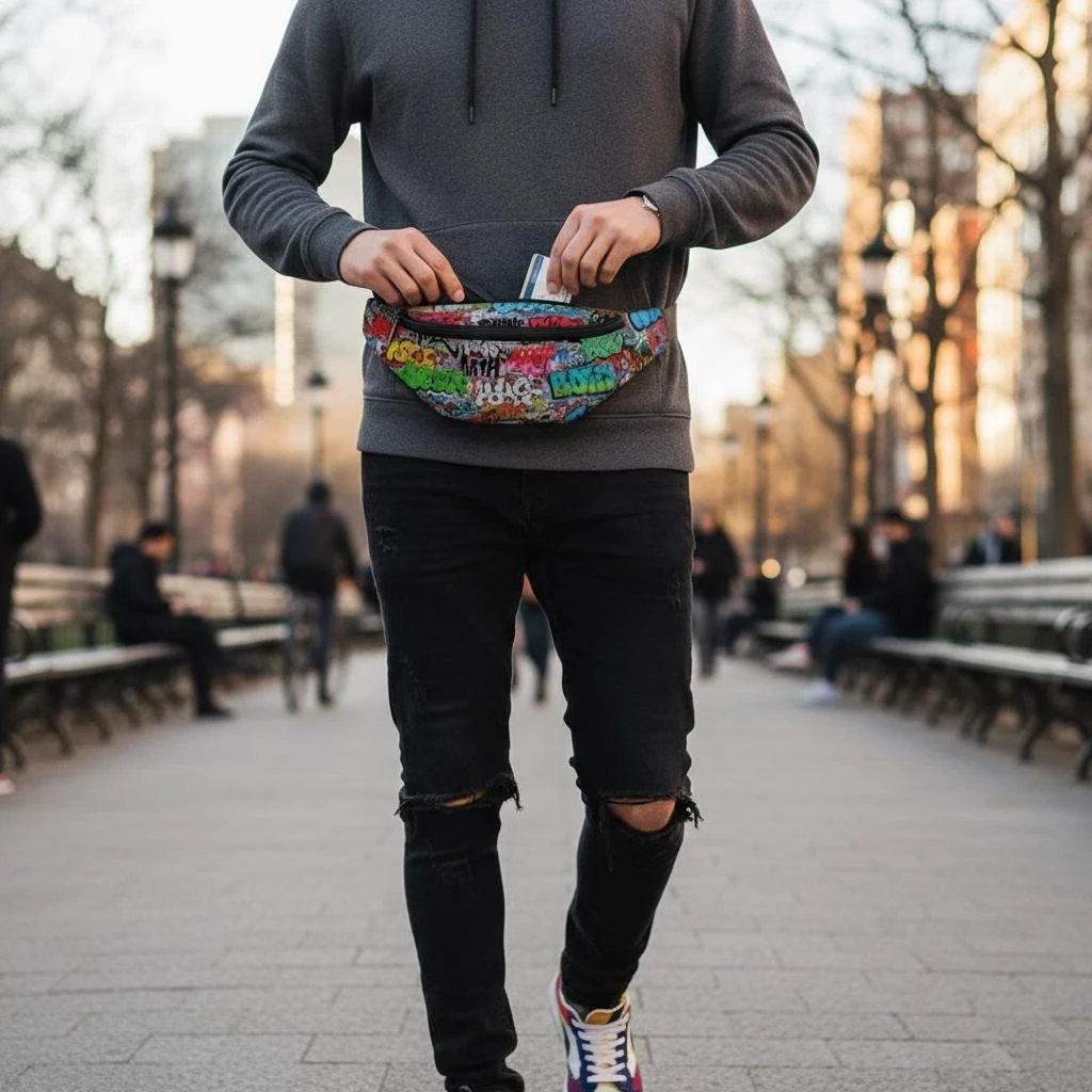 Graffiti Art Crossbody Fanny Pack | Maximalist Waterproof Sling Bag for Festivals, Raves & Travel