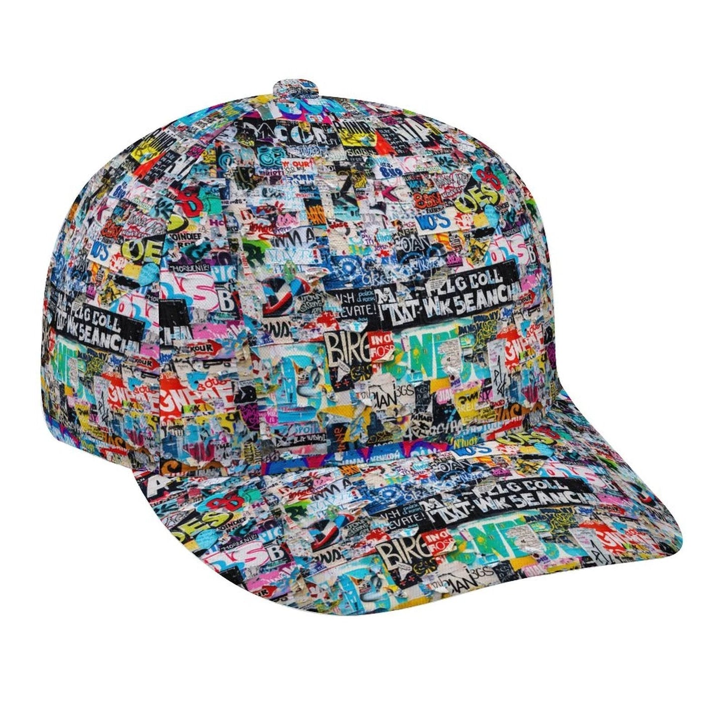 StreetsmART Sticker Bomb AOP Bent Brim Snapback Cap | Urban Collage Print 6-Panel Curved Brim Streetwear Hat for Skate, Festival & Alt-Fashion