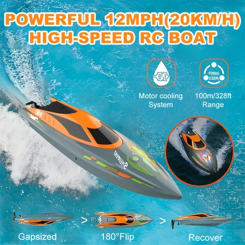 Remote Control Boat, High-Speed 12.43mph RC Boat with LED TJR6C3R