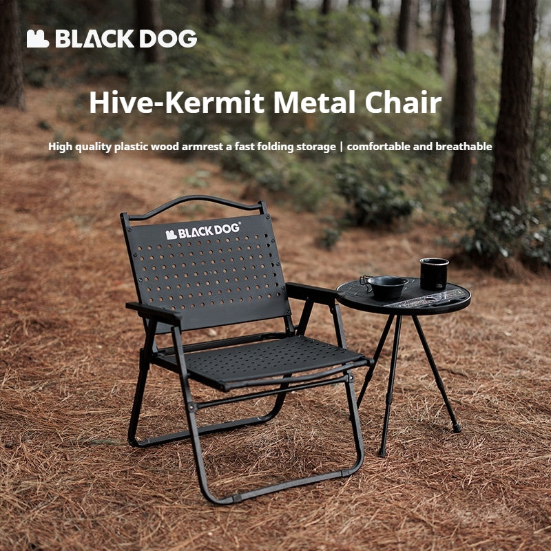 BLACKDOG HIVE Kermit Metal Chair Portable Lightweight Outdoor Folding Fishing Chair Breathable Moon Armchair Honeycomb Design Load Bearing Up To 112kg