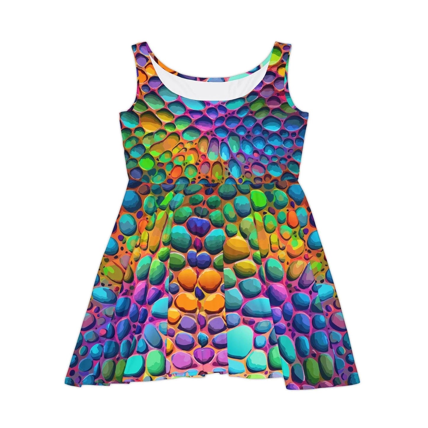 Geometric Graffiti AOP Skater Dress for Creative Women — Vibrant Street Art Party Dress, Flared Hem Gallery Event Outfit