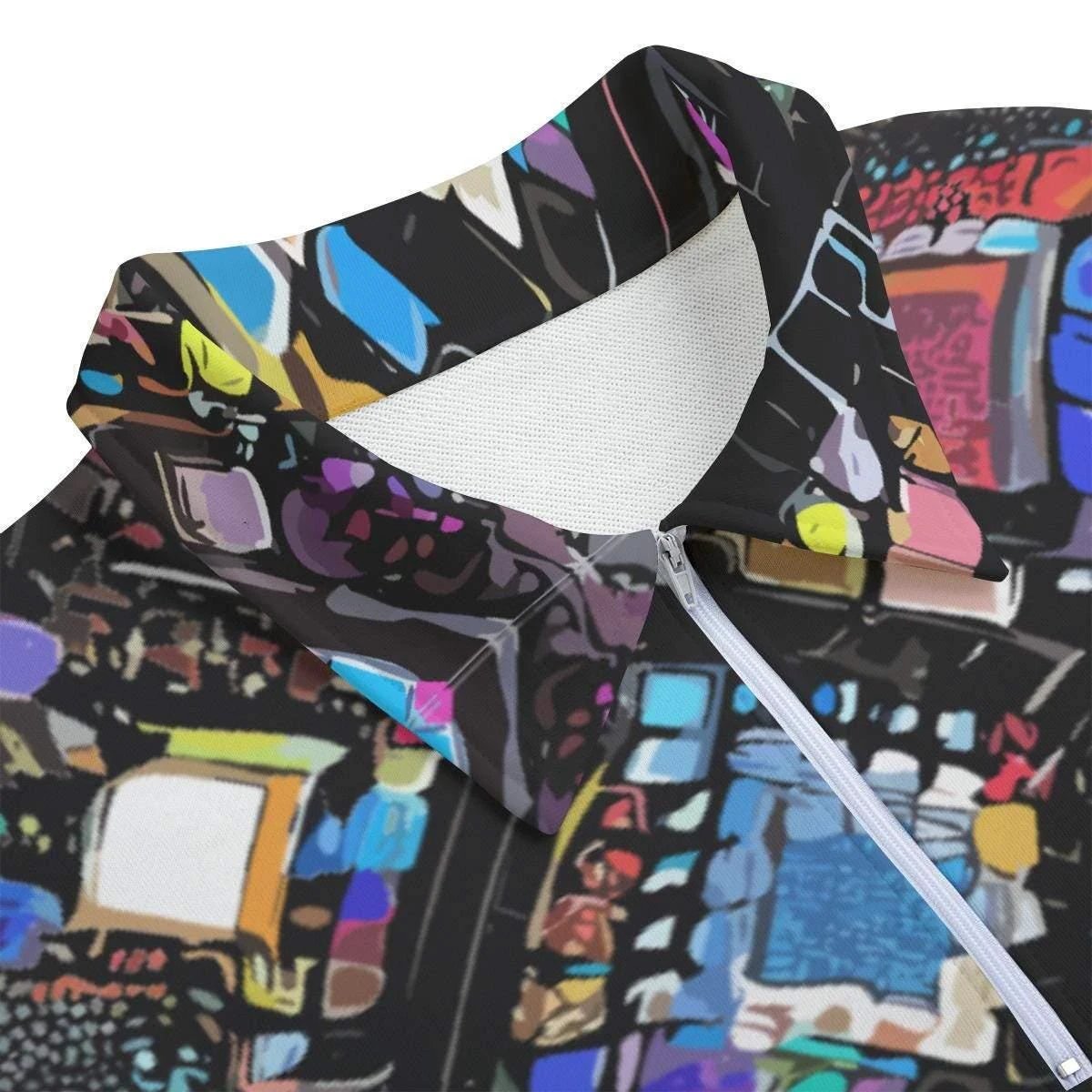 Maximalist Half-Zip for Bold Creatives — Abstract AOP Stand-Up Collar Pullover, Gallery Opening Streetwear, Creative Director Uniform