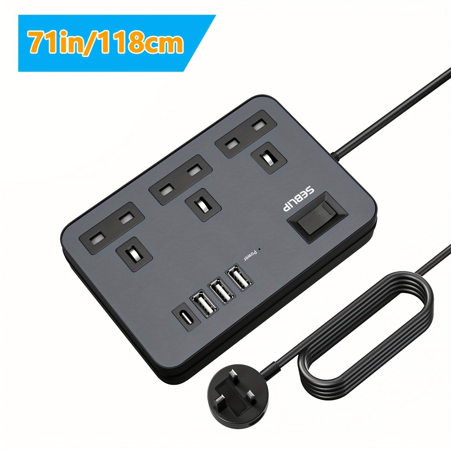 7in1 Flat Plug Power Strip- HMT17PP