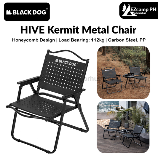 BLACKDOG HIVE Kermit Metal Chair Portable Lightweight Outdoor Folding Fishing Chair Breathable Moon Armchair Honeycomb Design Load Bearing Up To 112kg