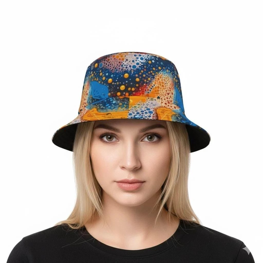 Cosmic Dot Painting Galaxy Bucket Hat for Astronomy + Festival Lovers — AOP Space Pattern Sun Hat, Made in USA, 3-Size Fit