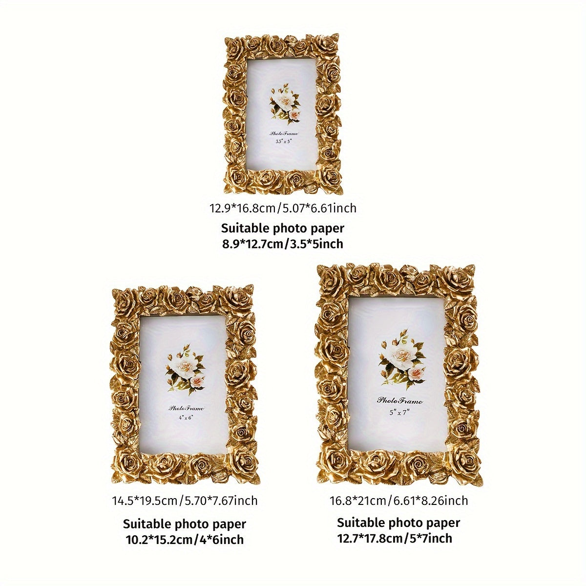 Vintage Golden Rose Lace Photo Frame - V2MD