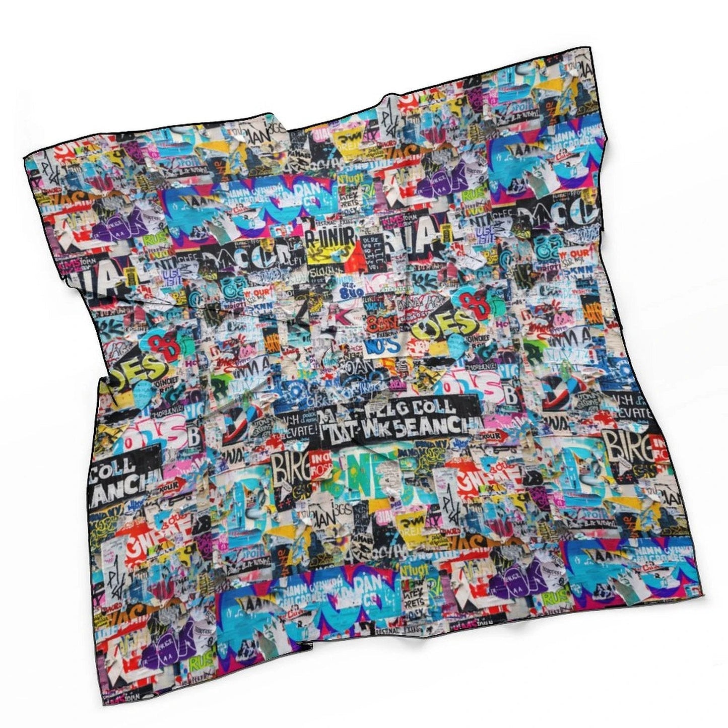 Graffiti Comic Collage Women's Scarf — Street Art AOP Silky Square Wrap, Loud Accessory Statement