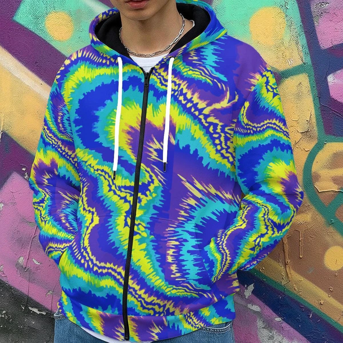 Vibrant Psychedelic Swirl Winter Jacket - Fur-Lined 320 GSM Ultra-Warm Streetwear Hoodie