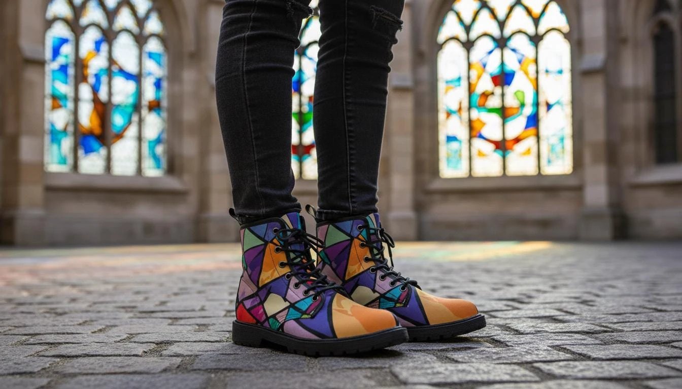 Retro Geometric Abstract Women's Boots - Vibrant Fall Winter Footwear for Creative Style