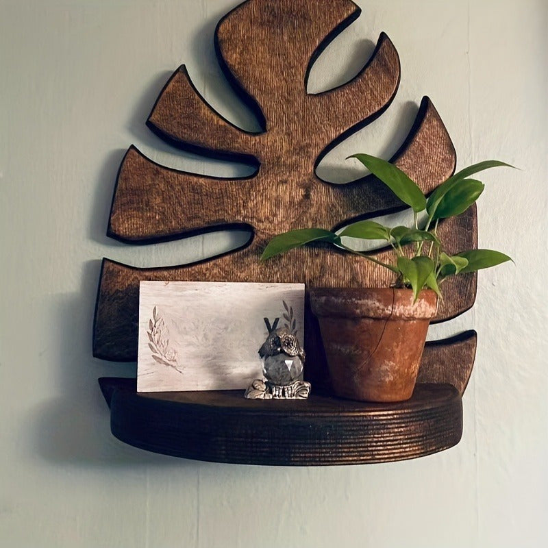 Rustic Wood Leaf Wall Shelf - NW2C