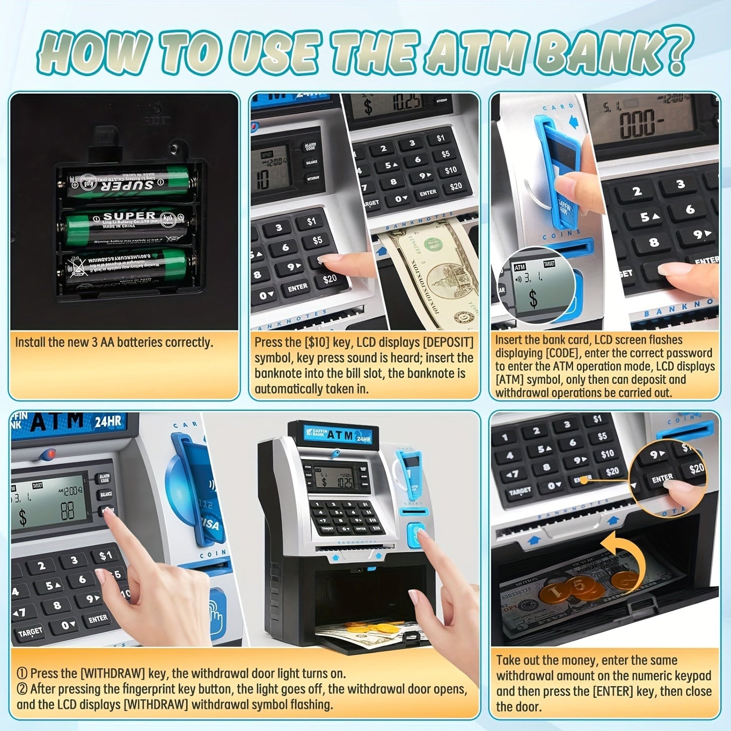 Shimirth ATM Machine Toy Bank, Realistic 24-Hour TJR3P9X