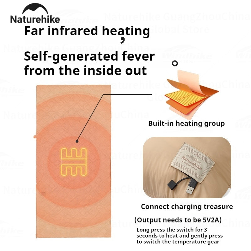 Naturehike Electric Heater Blanket Portable Ultralight Wearable Cloak Sleeping Bag Poncho Coat Winter Warm 20D 380T Nylon Fabric USB Electric Heating Quilt