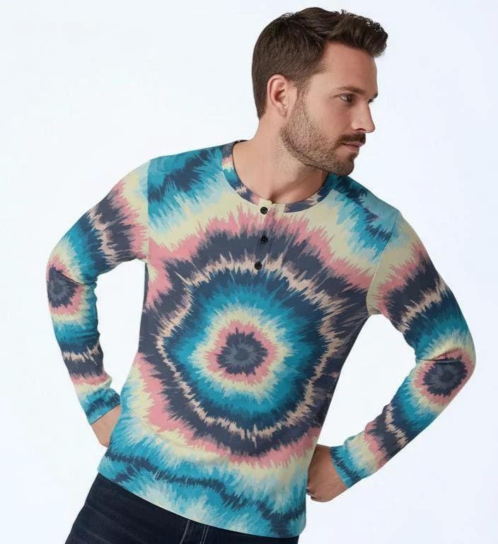 Spiral Tie-Dye Henley — Psychedelic AOP Festival Shirt