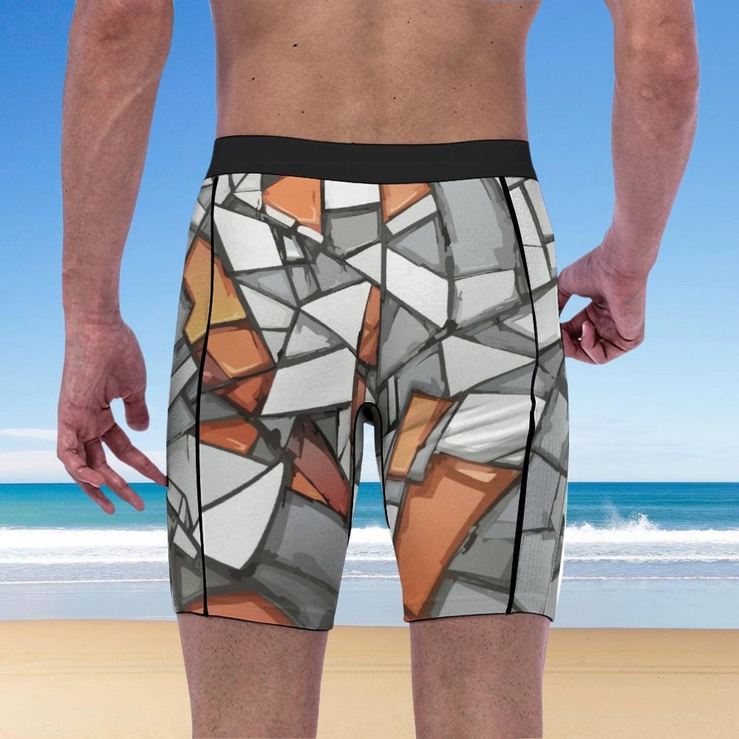 Shattered Mosaic Compression Shorts — Stone & Amber Fragment AOP Base Layer for Bold Training