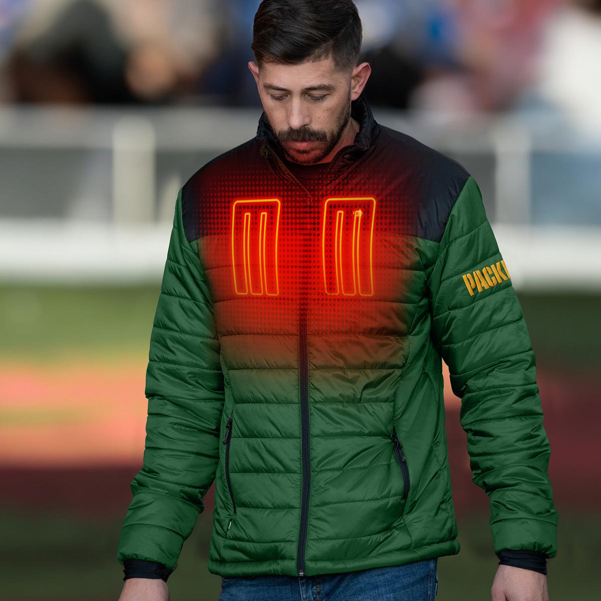 ActionHeat Green Bay Packers 5V Men's Colorblock Puffer Battery Heated Jacket