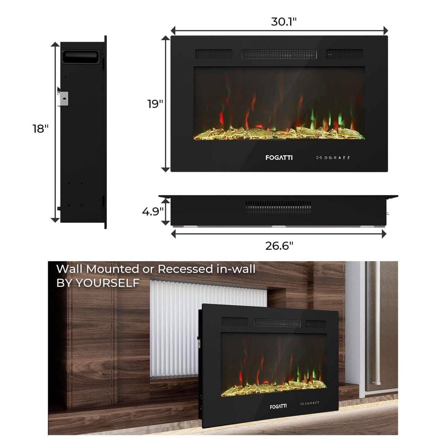 Fogatti 30 Inches RV Electric Fireplace for RV