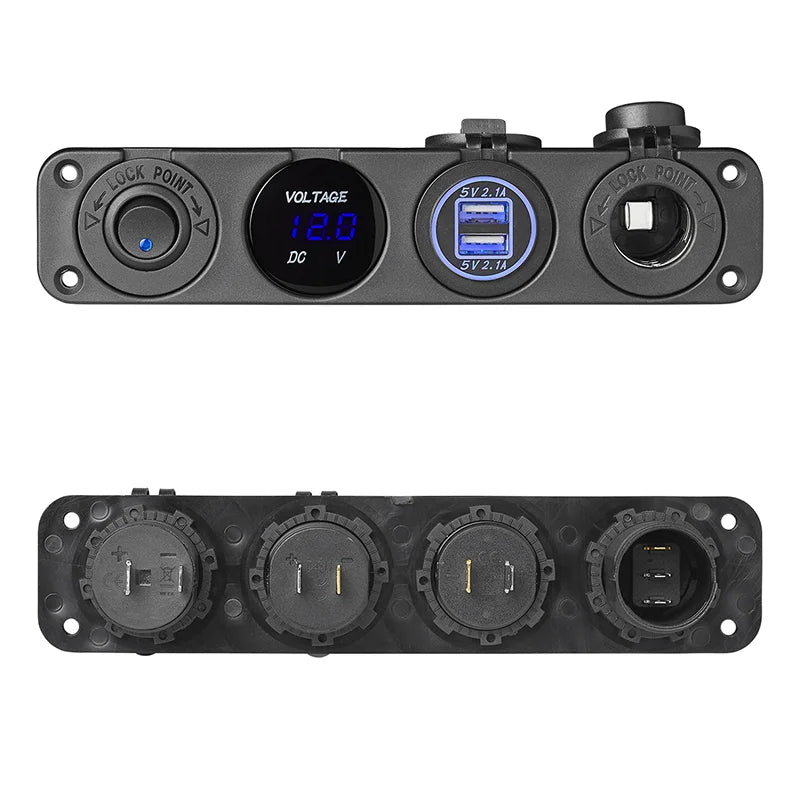ProPlus Inbouw kit: stekkerdoos DIN + voltmeter + USB poort 2x type A 4200mA
