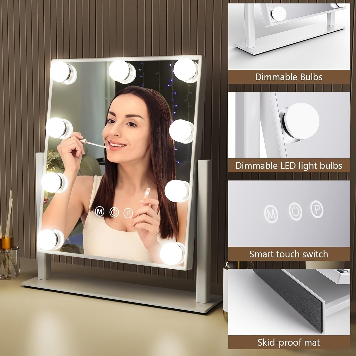 Hollywood Makeup Mirror with 3 Color Modes and 9 Adjustable LED Bulbs - XI2K
