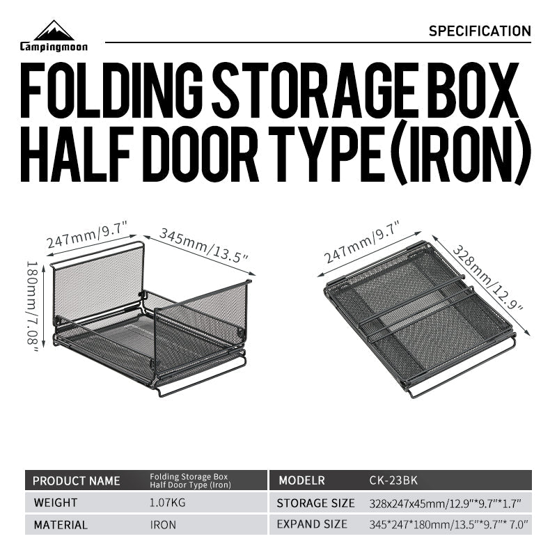 Campingmoon CK-23BK/SS Folding Storage Box Stackable IGT Compatible Tray Storage Basket Tool Storage Grill Table Collapsible Mesh Net