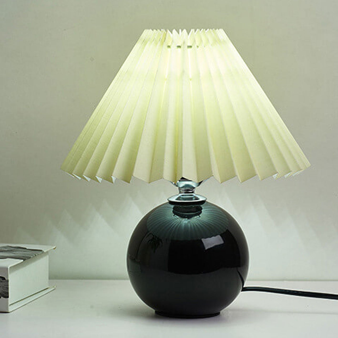 Nordic Ceramic Table Lamp With Pleated Fabric Shade