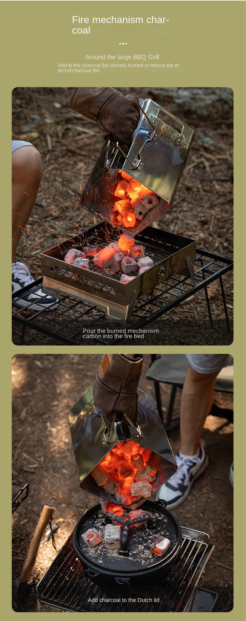 Campingmoon MT-18 Folding Firewood Stove Foldable Mid-Size Charcoal Igniter Fire Starter Burner Four Corner Charcoal Stove Tool Equipment Stainless Steel